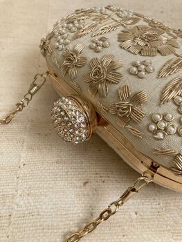 Gold Silk Oval Clutch Bag, 7 of 9