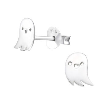 Silver Halloween Earrings, Happy Ghost Studs In A Tin, 3 of 8