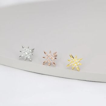 Sparkly Cz Starburst Stud Earrings In Sterling Silver, 2 of 11