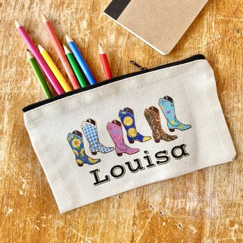 Personalised Cowgirl Boots Pencil Case, 3 of 3