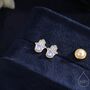 Sterling Silver Moonstone Hamsa Hand Stud Earrings, thumbnail 1 of 10