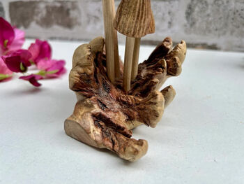 Handcrafted Mushrooms Sculpture On Natural Teak Root, 4 of 8