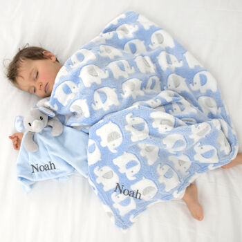 Personalised Fluffy Blue Elephant Blanket And Comforter, 2 of 7
