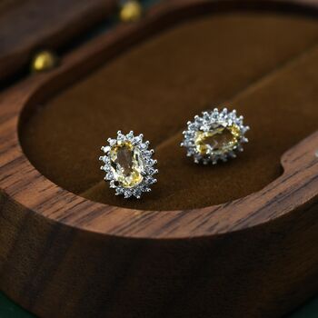 Sterling Silver Genuine Citrine Crystal Stud Earrings, 5 of 11