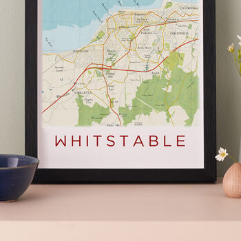 Framed And Personalised Whitstable Kent Map Print, 3 of 7