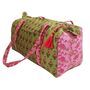 Block Printed Green And Pink Floral Quilted Duffle Bag, thumbnail 3 of 5