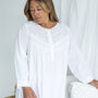 Women's White Cotton Long Sleeve Nightdress Yoke, thumbnail 1 of 4