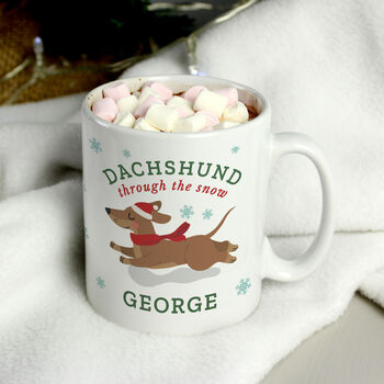Personalised Dachshund Through The Snow Mug, 3 of 3
