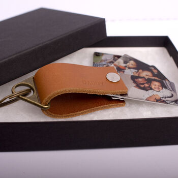 Men's Tan Leather Personalised Photo Keyring Gift, 5 of 9