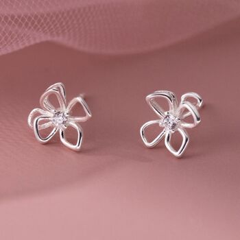 Sterling Silver Flower Petal Crystal Stud Earrings, 3 of 6