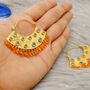 Aqua Blue Chalcedony, Carnelian Gold Earrings, thumbnail 5 of 5