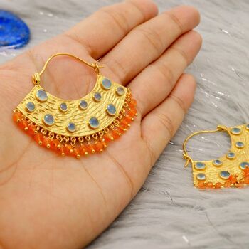 Aqua Blue Chalcedony, Carnelian Gold Earrings, 5 of 5