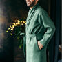 Navy Linen Robe For Men, thumbnail 8 of 12