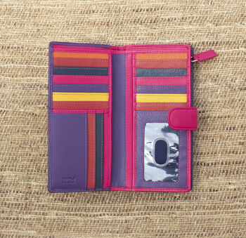 Purple And Multicolour Womans Leather Purse Wallet Rfid, 9 of 12