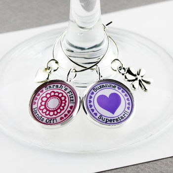 Personalised Hearts And Flowers Wine Glass Charm, 2 of 8