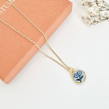 Blue And White Floral Small Handmade Clay Necklace, 3 of 9