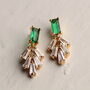 Art Deco Emerald Baguette Crystal Chrysler Earrings, thumbnail 4 of 5