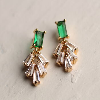 Art Deco Emerald Baguette Crystal Chrysler Earrings, 4 of 5