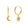 Gold Plated Delicate Engraved Moon And Star Hoops, thumbnail 1 of 7