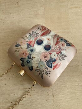 Flower Child Digitally Printed Pink Satin Square Clutch, 5 of 6