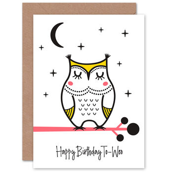 White Owl On Branch Happy Birthday To Woo Card, 2 of 4