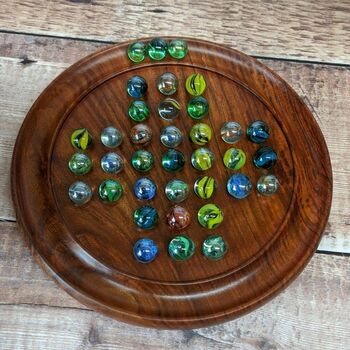 Wooden Retro Birthday Gift; Wooden Glass Small Marble Solitaire Board Games, 2 of 6