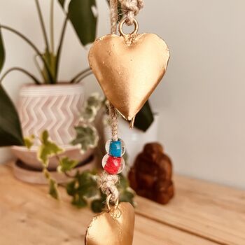 Recycled Metal Gold Heart Bells With Beads, 3 of 10