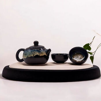 Black Glazed Herbal Tea Set With Teapot And Tea Cups, 3 of 4