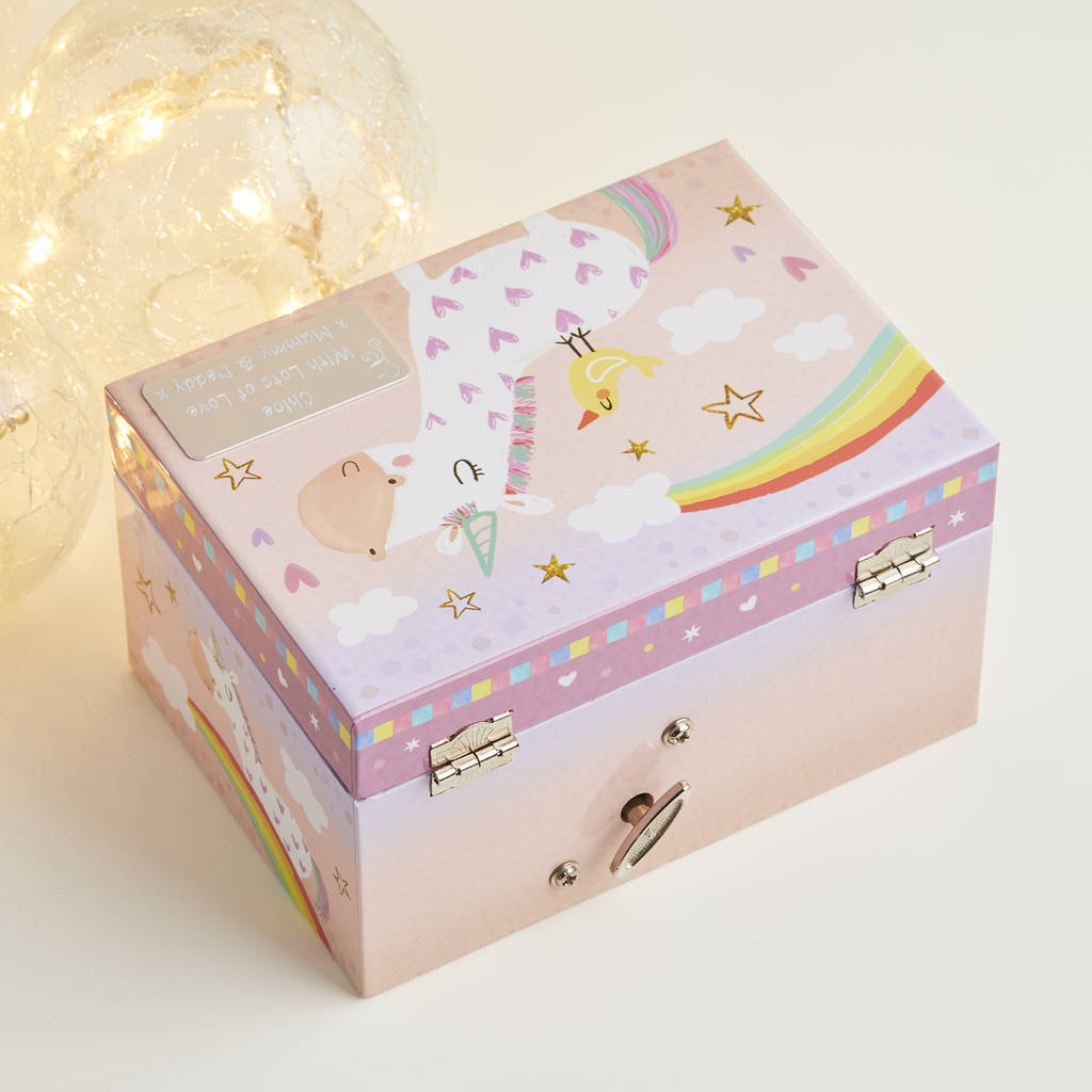 personalised unicorn musical keepsake box by babyfish