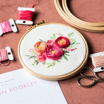 Raspberry And Peach Bouquet Embroidery Hoop Kit, 9 of 9