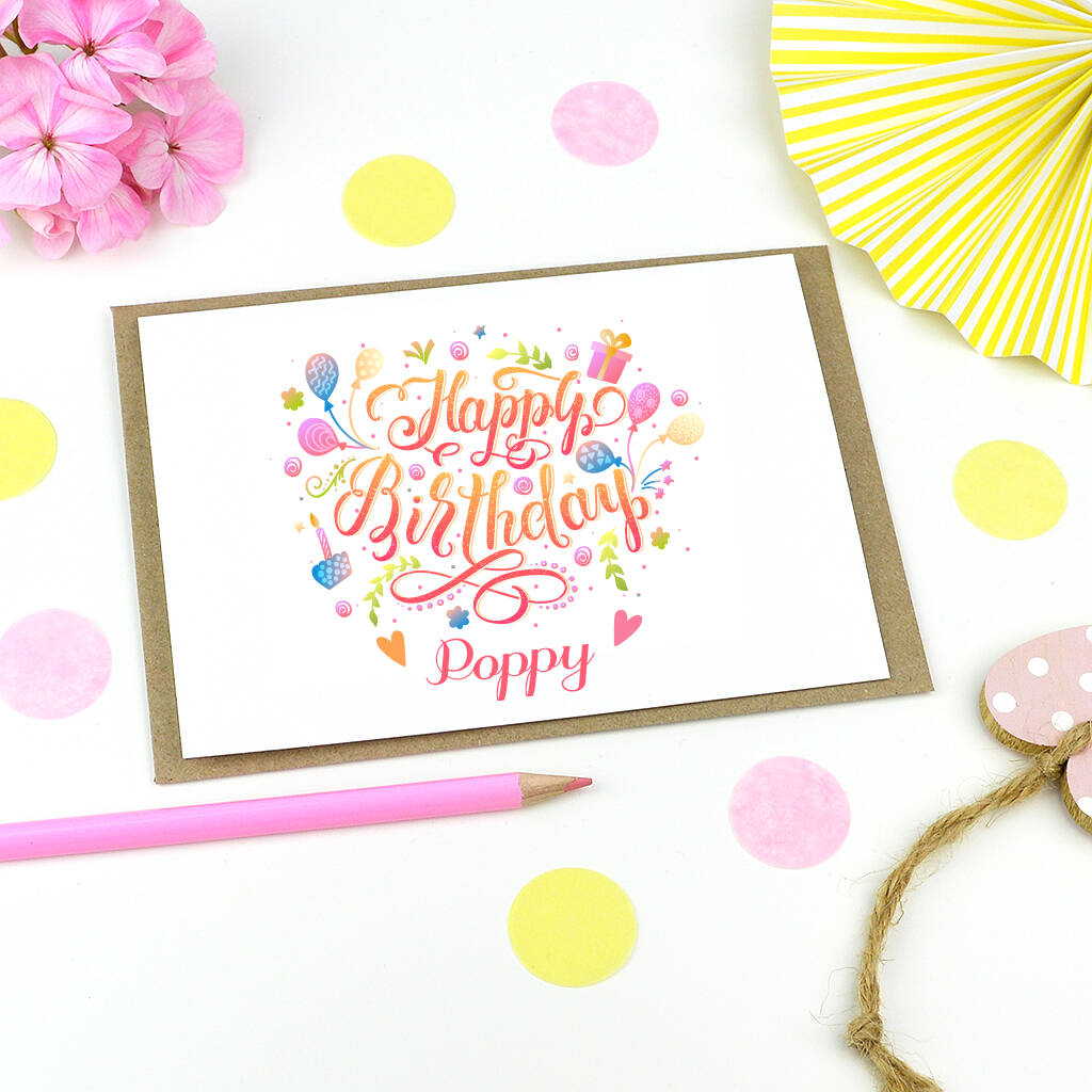 Personalised Happy Birthday Balloons And Cakes Card