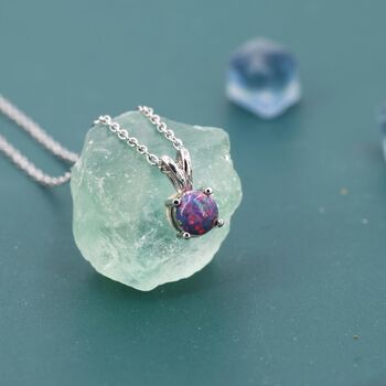 Sterling Silver Tiny Dark Purple Opal Pendant Necklace, 5 of 11