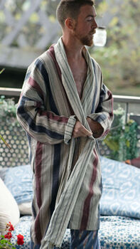 Port Stripe Organic Cotton Reversible Dressing Gown Robe, 3 of 10