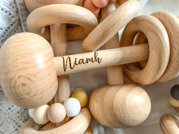 Personalised Dumbbell Wooden Rattle, 4 of 6