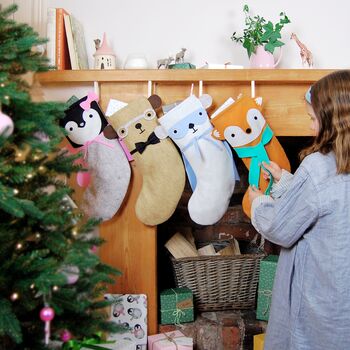 Bear Handmade Felt Dress Up Christmas Stocking, 3 of 12