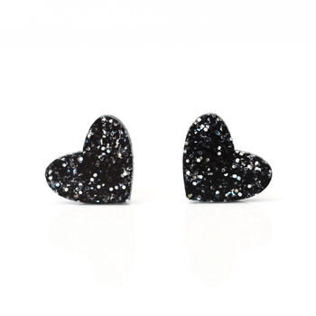 Laser Cut Rainbow Glitter Love Heart Earrings Studs, 2 of 12
