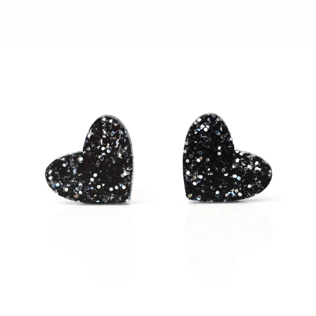 Laser Cut Rainbow Glitter Love Heart Earrings Studs By Lady K Designs