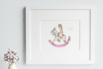 Personalised Girls Pink Rocking Horse Princess Picture, 4 of 9