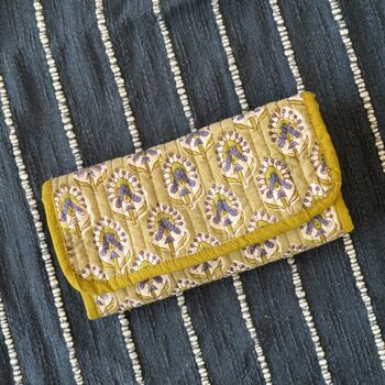 Quilted Block Print Toiletry Roll Up Pouch: Travel Kit, 7 of 12