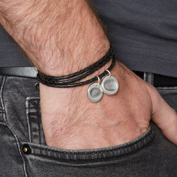 Men's Personalised Fingerprint Charm Wrap Bracelet, 2 of 7