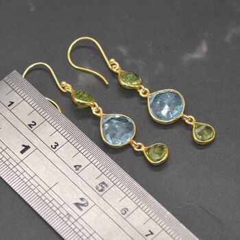 Peridot Blue Topaz Gold Plated 925 Silver Earrings, 4 of 5