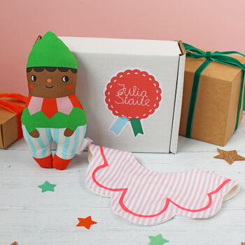 Christmas Elf Bib And Rattle Baby Gift Set, 4 of 12