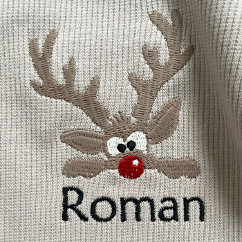 Personalised Christmas Childrens Ribbed Set Rudolph, 2 of 3