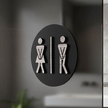 Funny Unisex Toilet Door Black Sign With Raised Design, 3 of 5