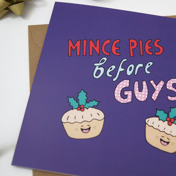 Feminist Christmas Card Mince Pies Before Guys, 2 of 5