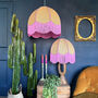 Birdie Fringed Dome Hessian Lampshade With Pink Trim, thumbnail 1 of 6