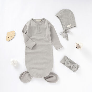Organic Cotton Baby Gown, Bonnet And Headband Set, 2 of 5