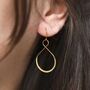 18k Gold Plated Brass Wire Teardrop Dangly Earrings, thumbnail 3 of 6