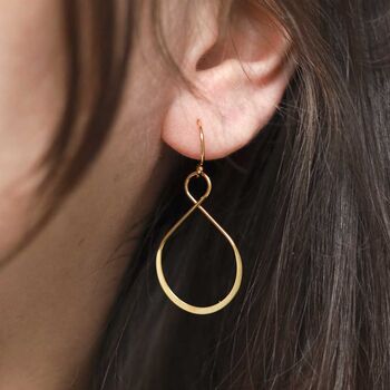 18k Gold Plated Brass Wire Teardrop Dangly Earrings, 3 of 6