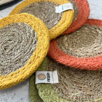 Respiin Set Of Six Seagrass And Jute Coasters Brights, 5 of 11